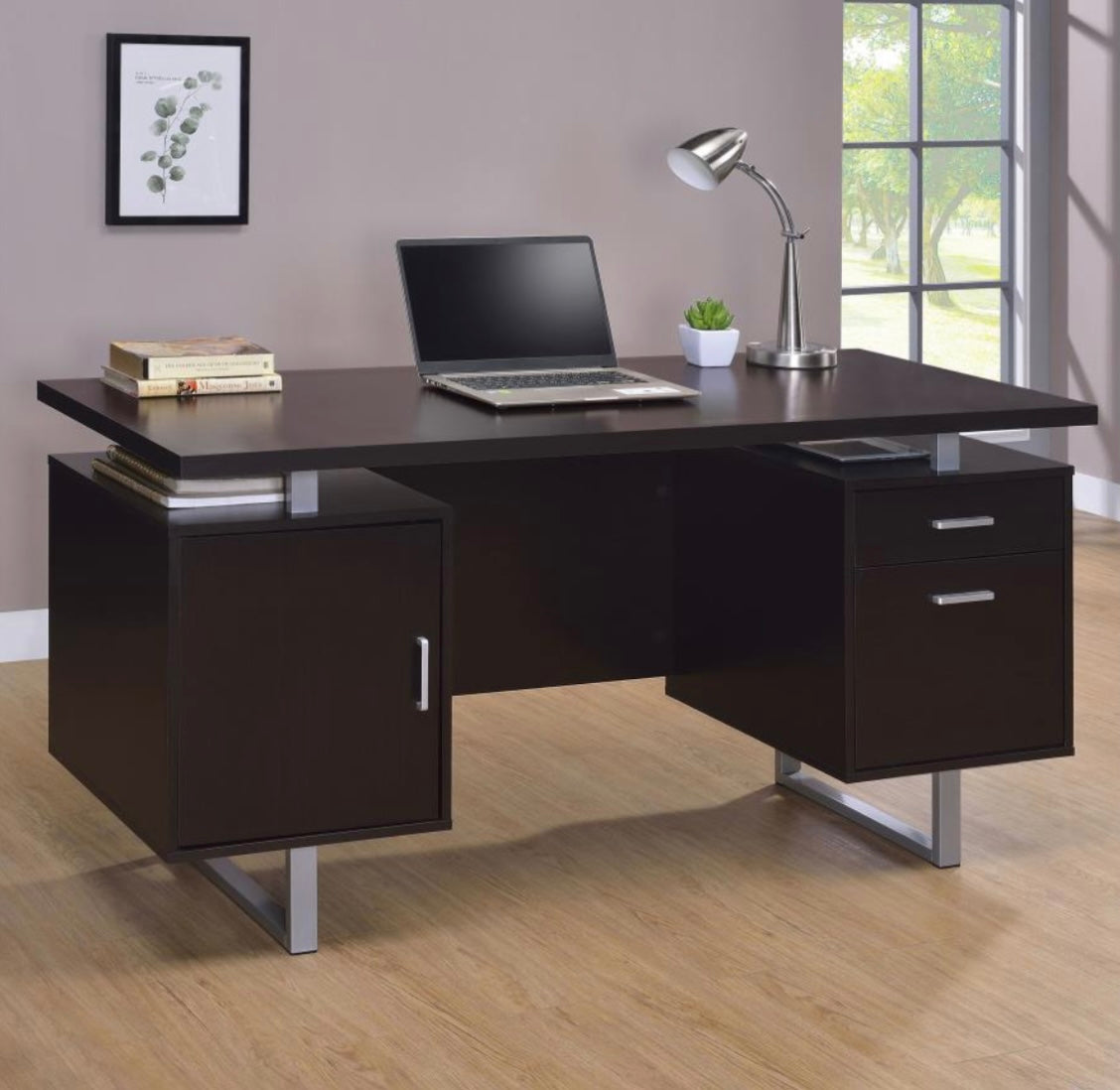 Lawtey Rectangular Storage Office Desk Cappuccino 801521