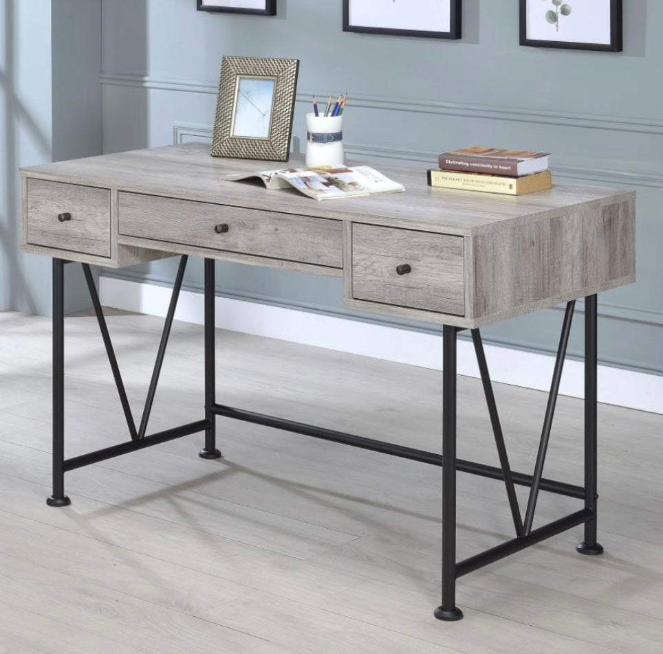Analiese 3-drawer Writing Desk Grey Driftwood and Black 801549