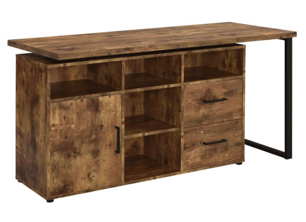 Hertford L-shape Office Desk with Storage Antique Nutmeg 804464