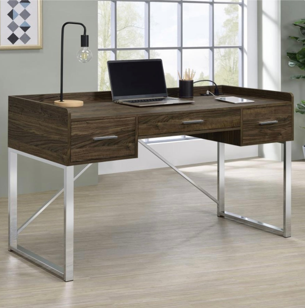 Angelica 3-drawer Writing Desk Walnut and Chrome 801492