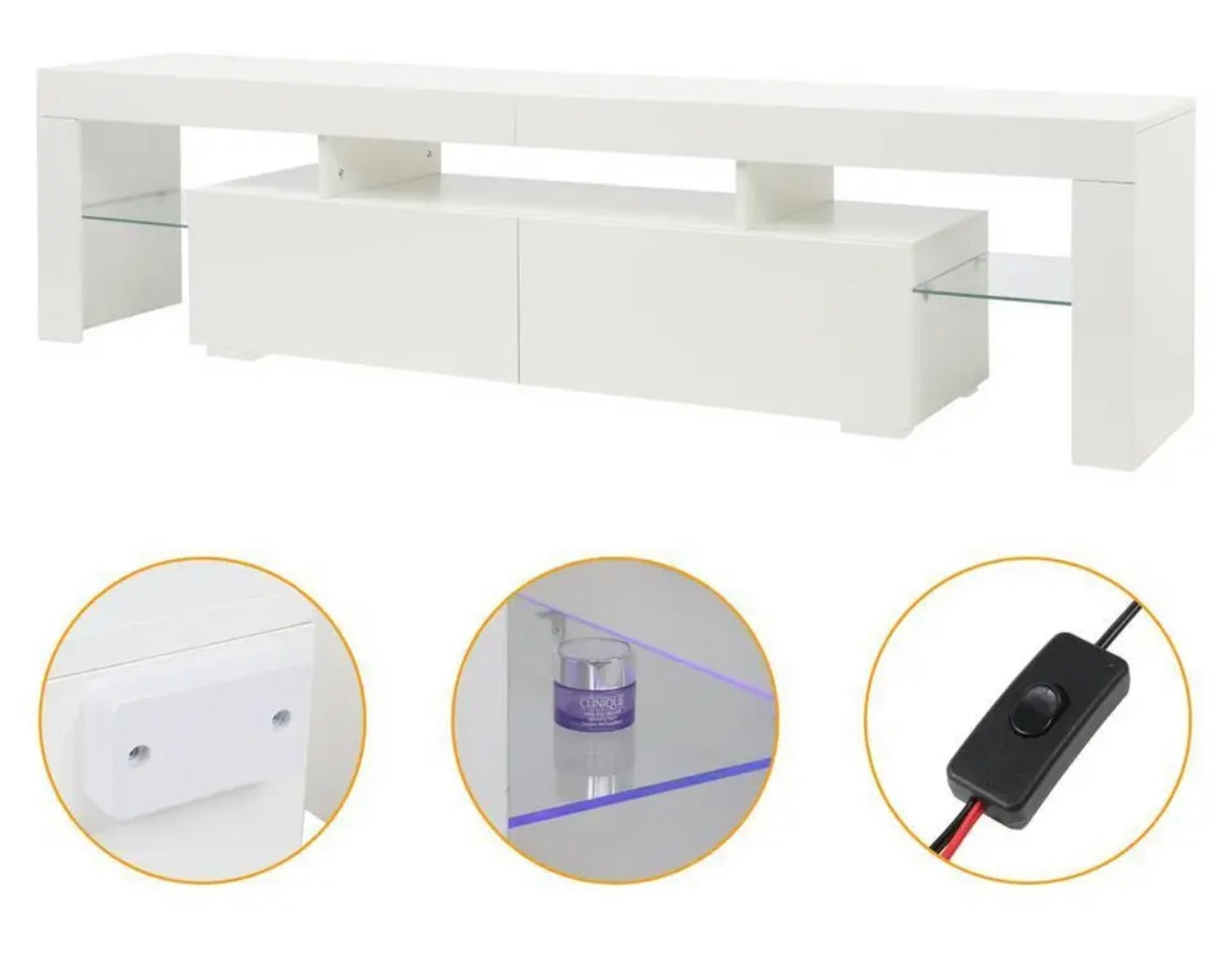 White LED TV Stand 78” length