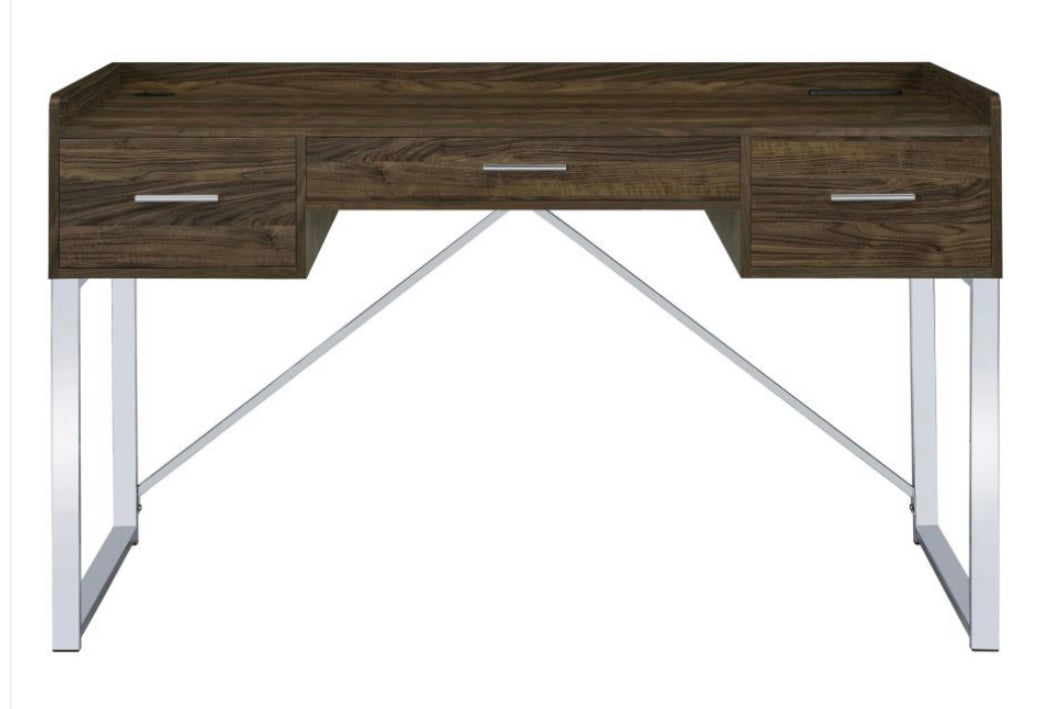 Angelica 3-drawer Writing Desk Walnut and Chrome 801492