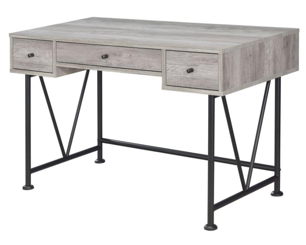 Analiese 3-drawer Writing Desk Grey Driftwood and Black 801549