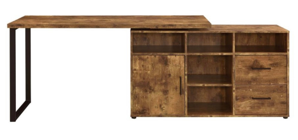 Hertford L-shape Office Desk with Storage Antique Nutmeg 804464