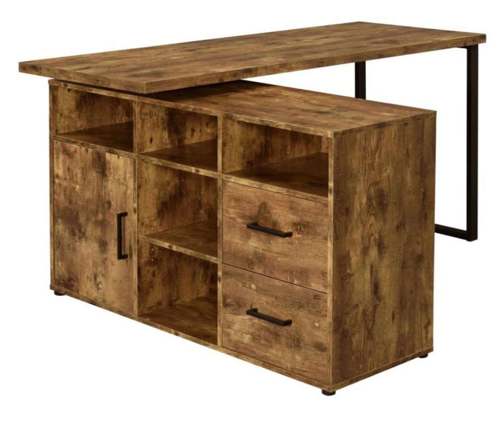 Hertford L-shape Office Desk with Storage Antique Nutmeg 804464