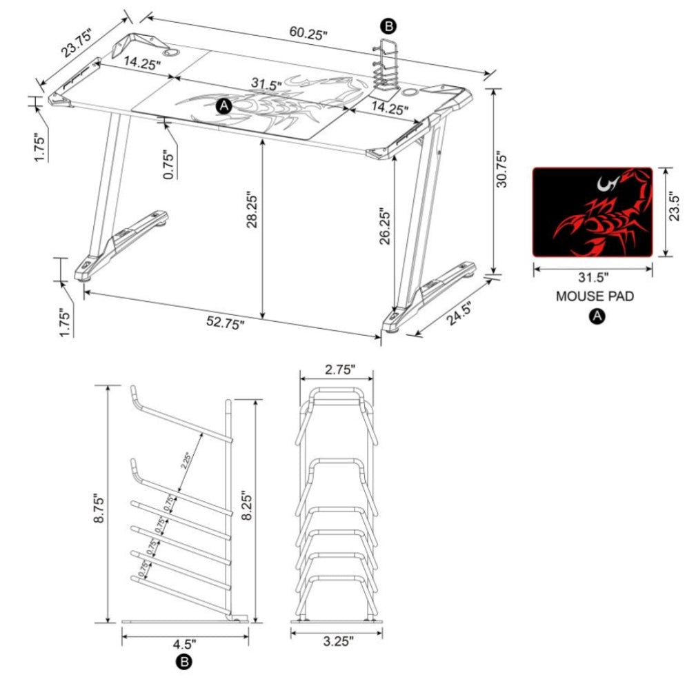 Brocton Metal Z-shaped Gaming Desk Black 802435