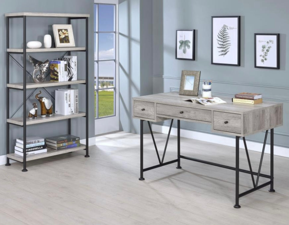 Analiese 3-drawer Writing Desk Grey Driftwood and Black 801549