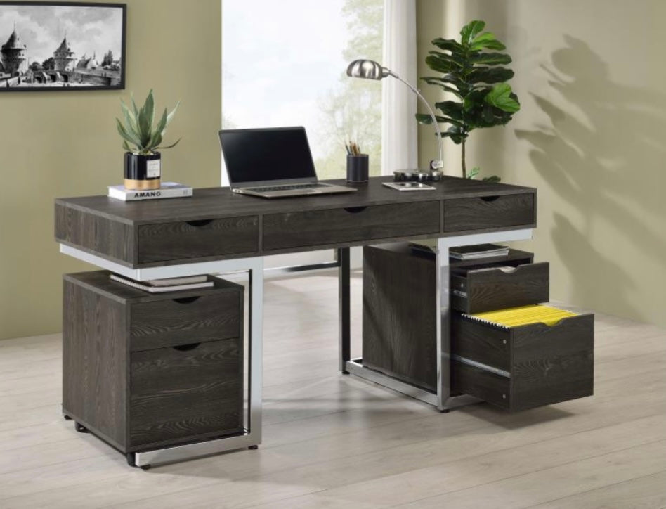 Noorvik 3-piece Writing Desk Set Dark Oak and Chrome 881571-S3
