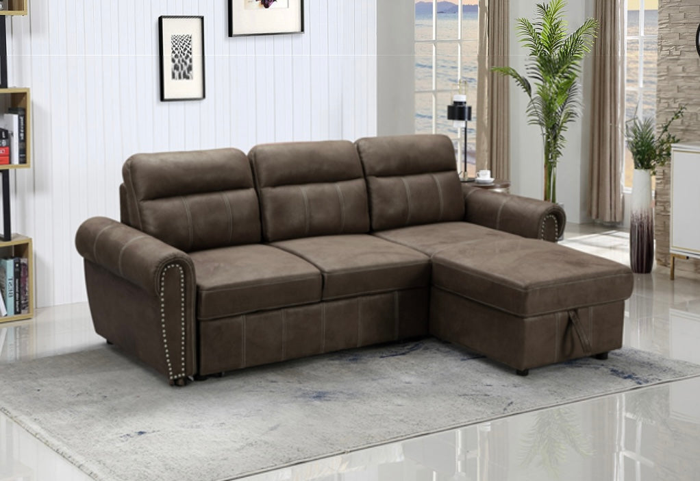 Ashton Saddle Brown Microfiber Sleeper Sectional 89112