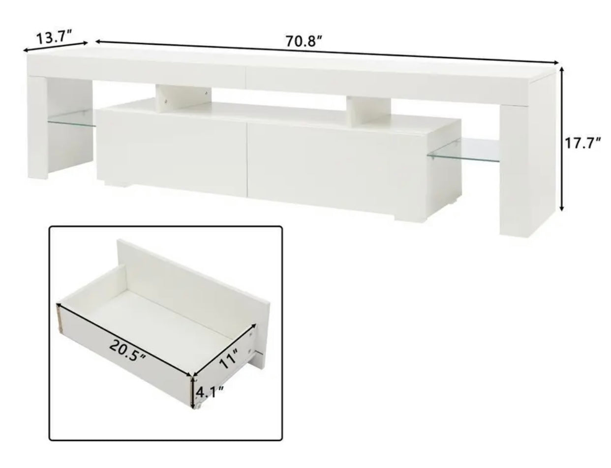 White LED TV Stand 78” length