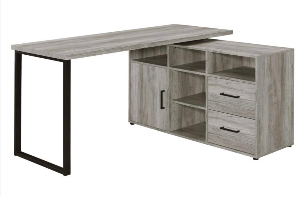 Hertford L-shape Office Desk with Storage Grey Driftwood 804462