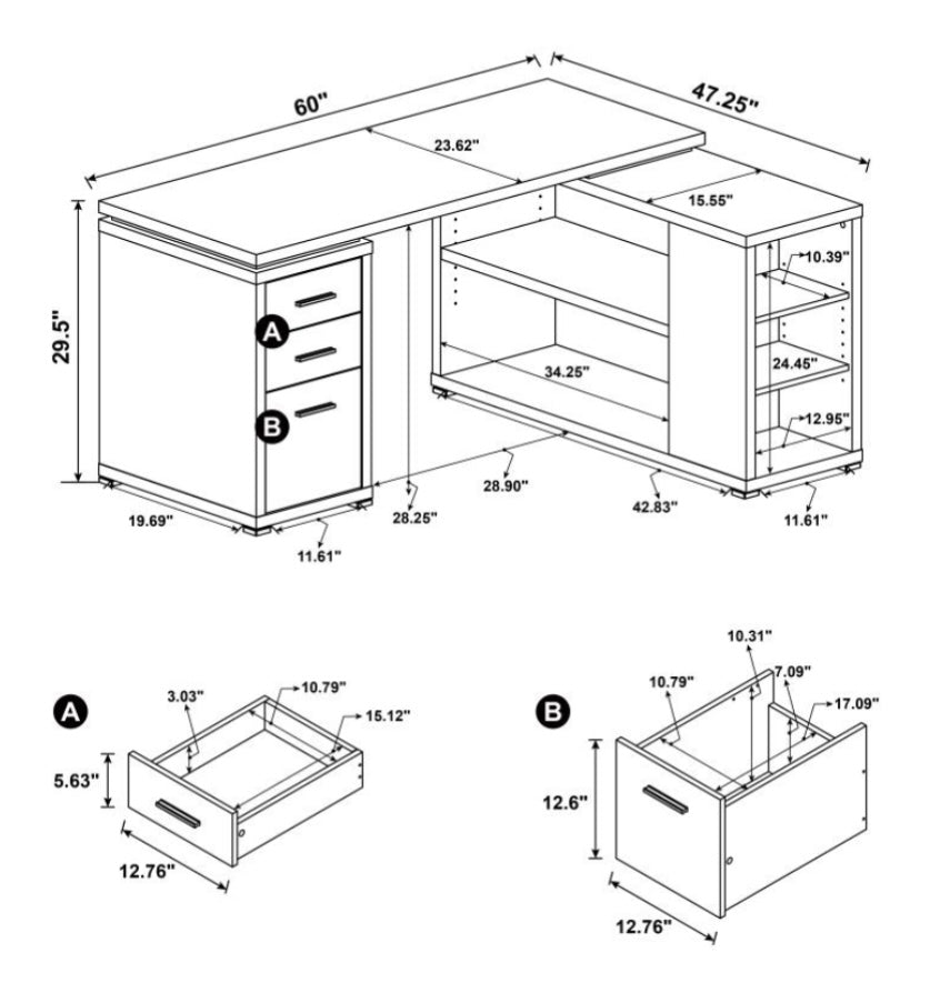 Yvette L-shape Office Desk Cappuccino 800517