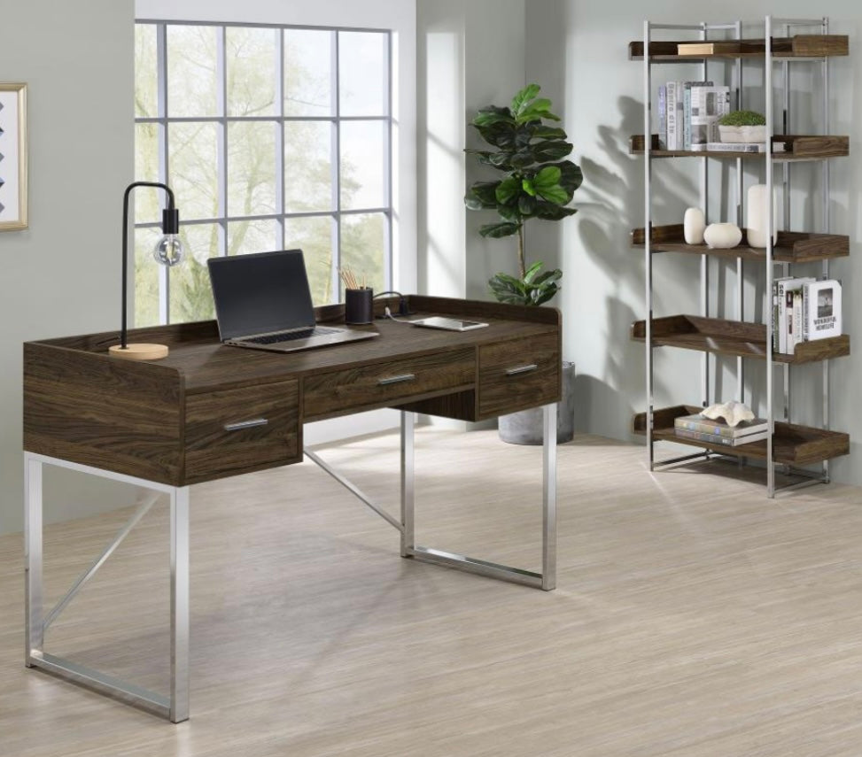 Angelica 3-drawer Writing Desk Walnut and Chrome 801492