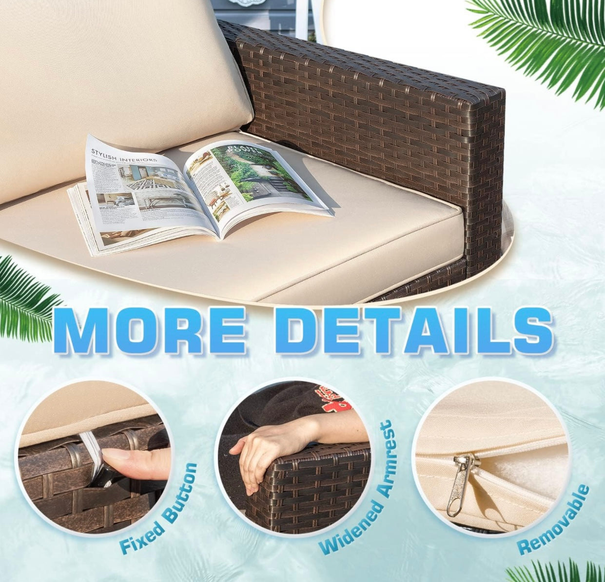 5 PCS Brown/Beige Patio Sectional Sofa With Coffee Table