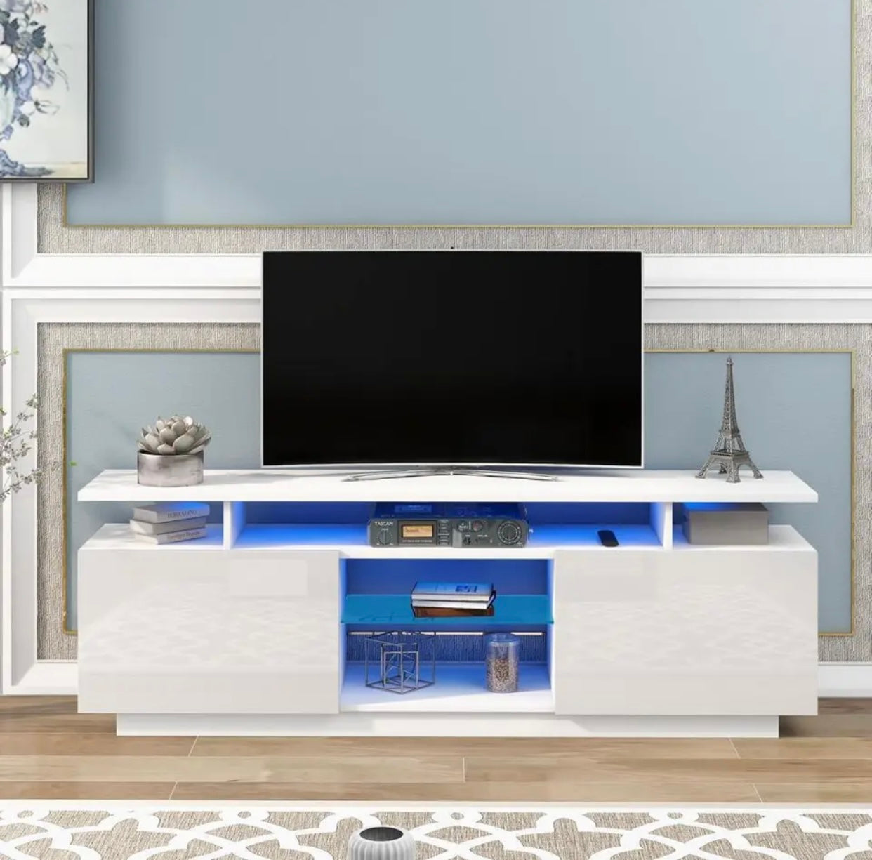White LED TV Stand 63” length