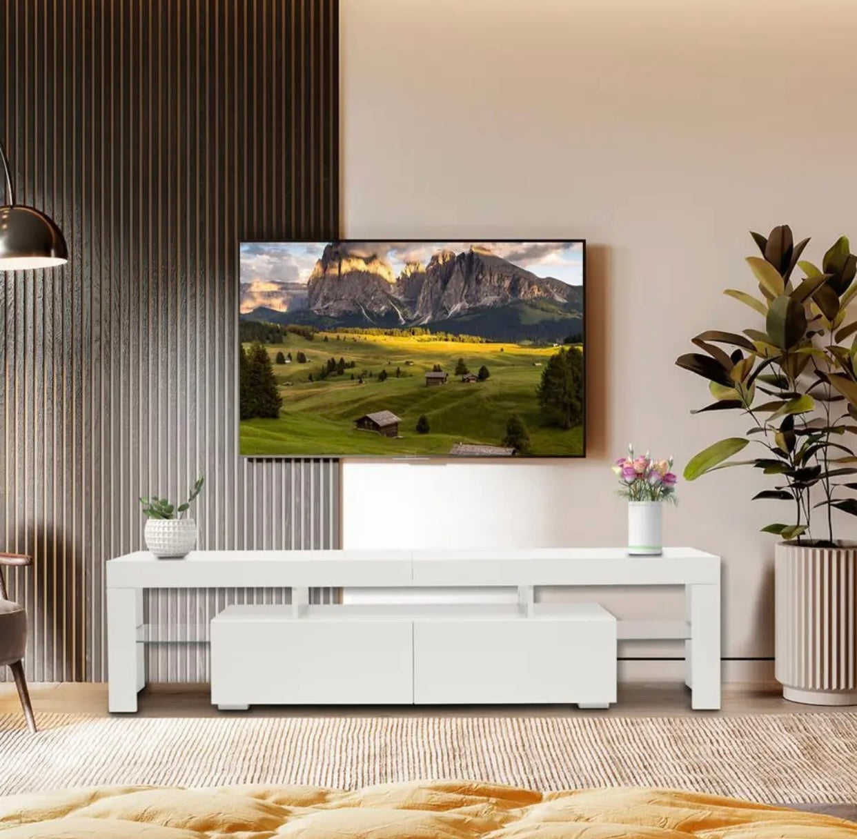 White LED TV Stand 78” length