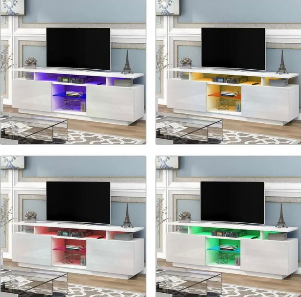 White LED TV Stand 63” length