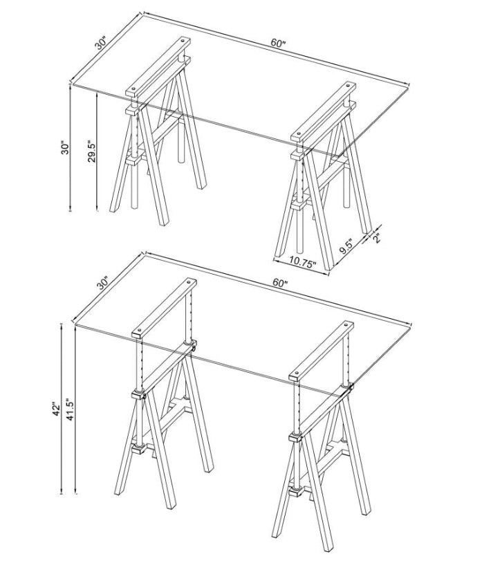 Statham Glass Top Adjustable Writing Desk Clear and Chrome 800900