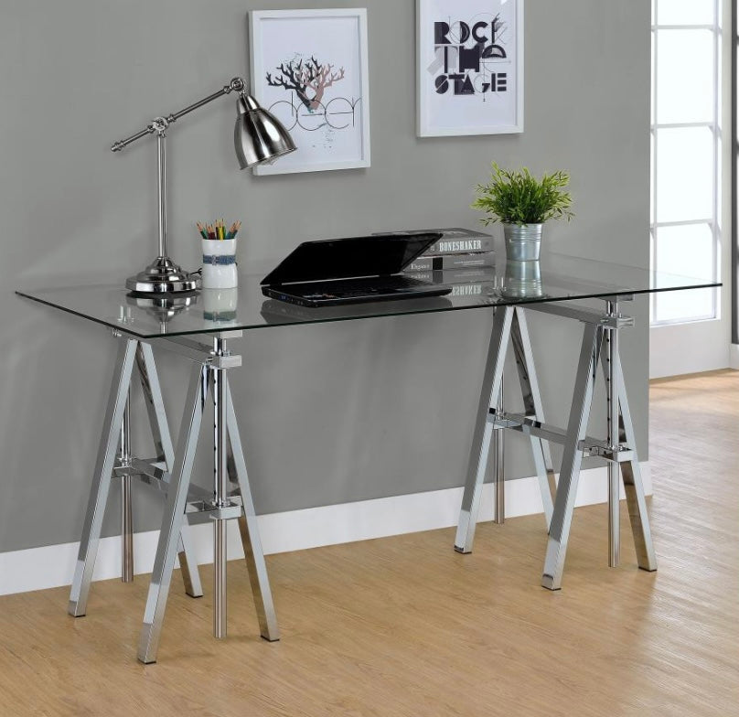 Statham Glass Top Adjustable Writing Desk Clear and Chrome 800900
