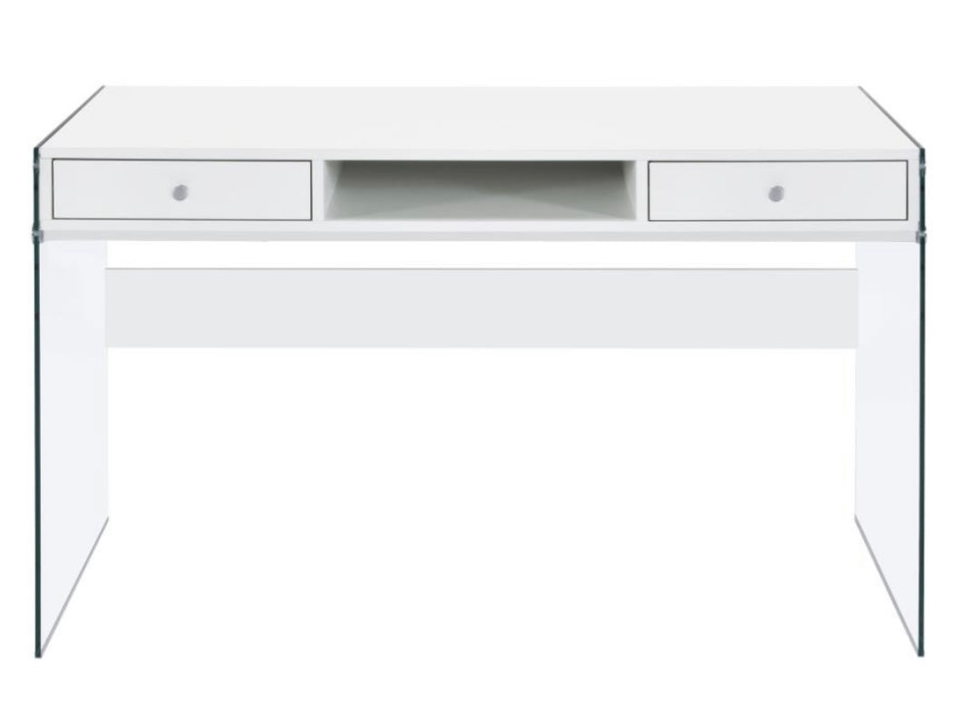Dobrev 2-drawer Writing Desk Glossy White and Clear 800829