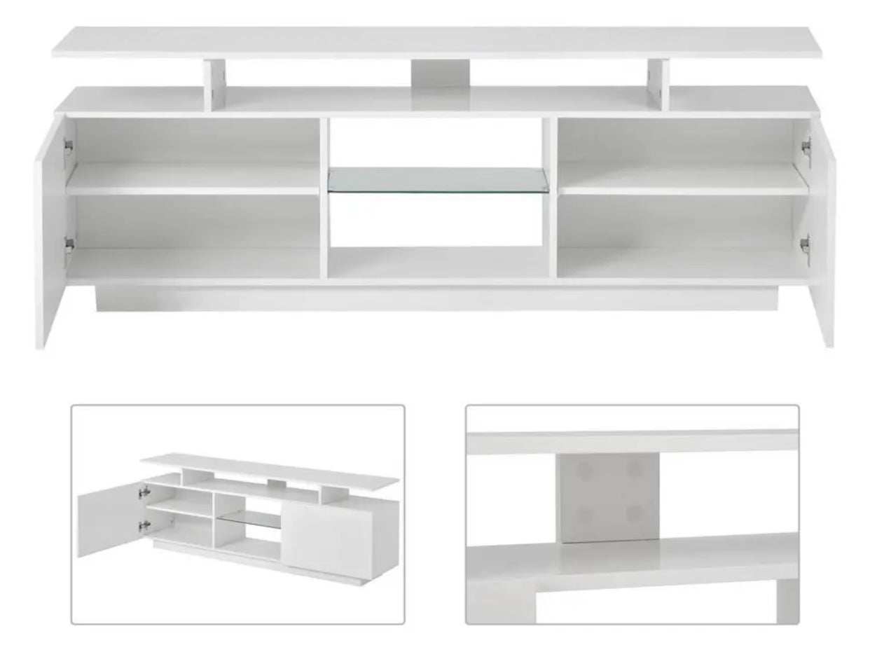 White LED TV Stand 63” length