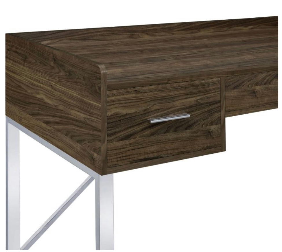 Angelica 3-drawer Writing Desk Walnut and Chrome 801492