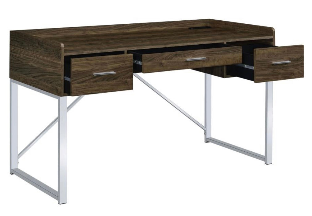 Angelica 3-drawer Writing Desk Walnut and Chrome 801492