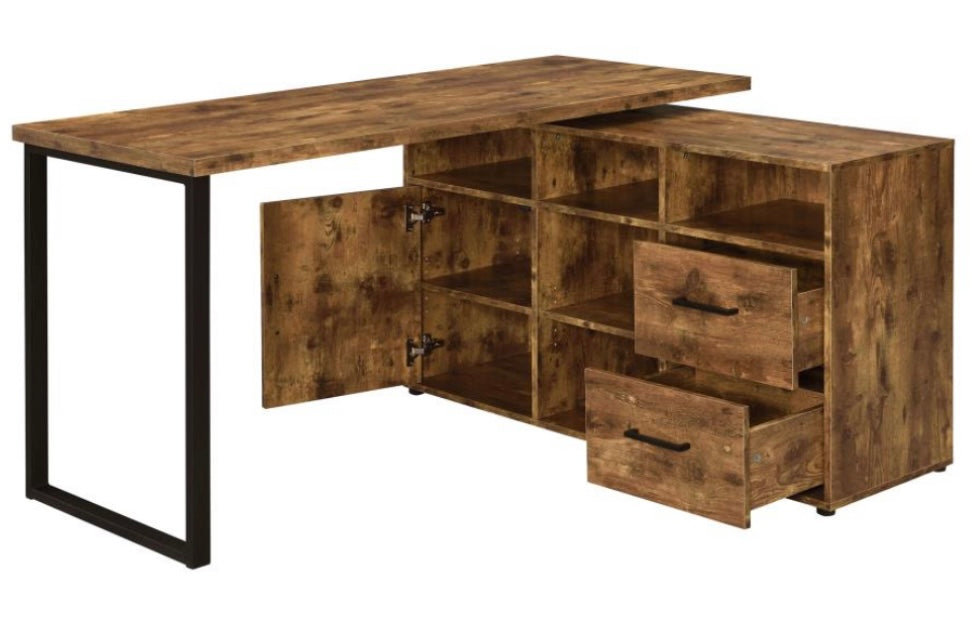 Hertford L-shape Office Desk with Storage Antique Nutmeg 804464
