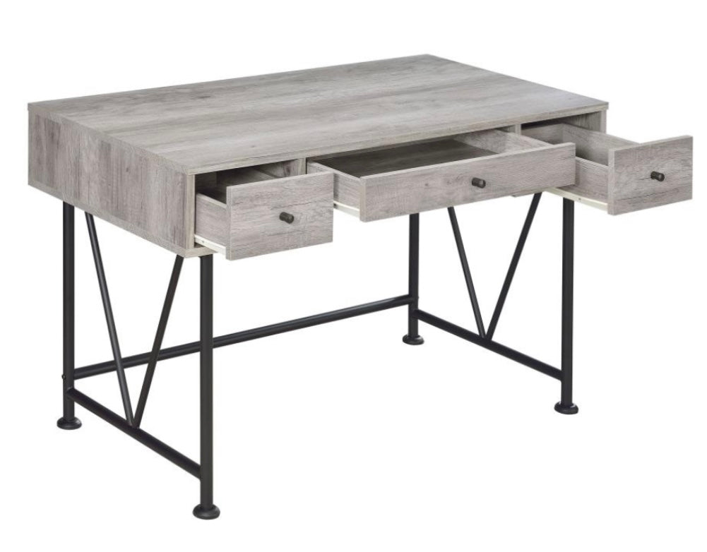 Analiese 3-drawer Writing Desk Grey Driftwood and Black 801549