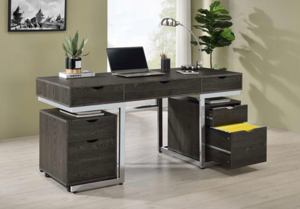 Noorvik 3-piece Writing Desk Set Dark Oak and Chrome 881571-S3