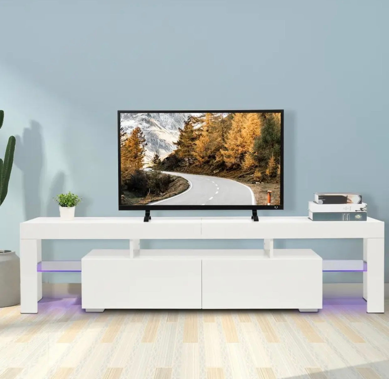 White LED TV Stand 78” length