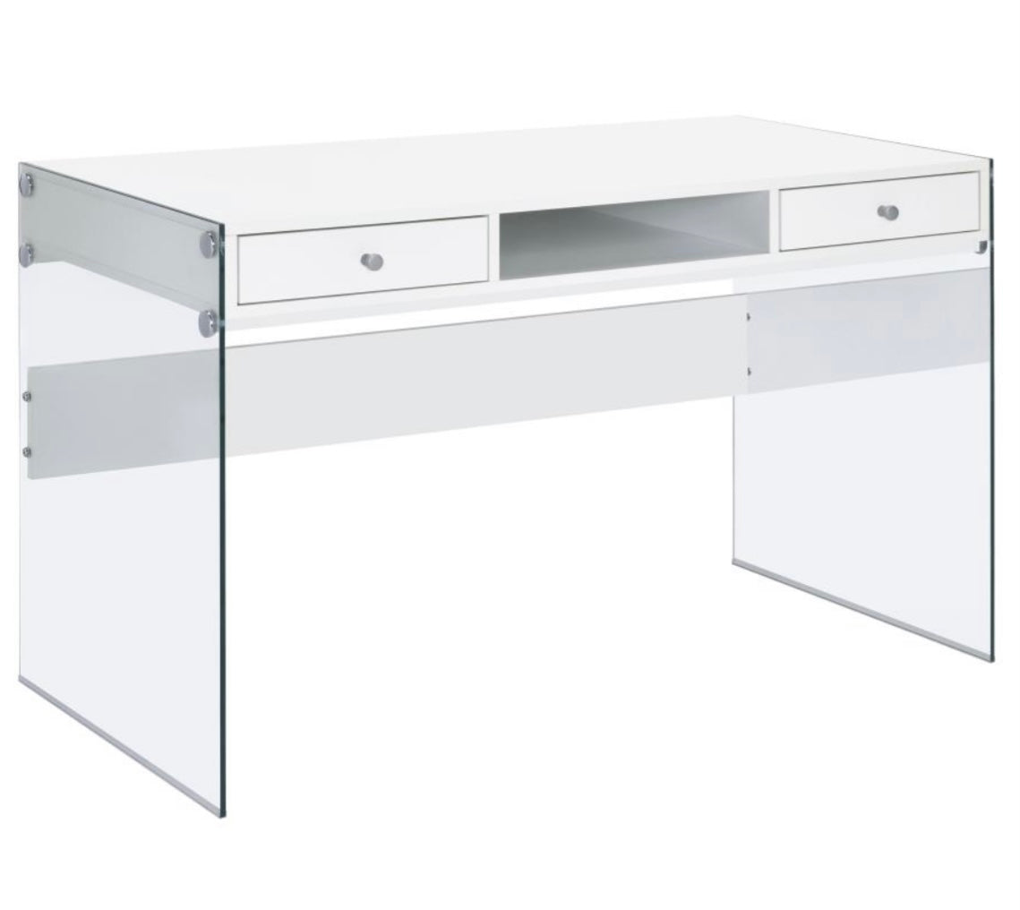 Dobrev 2-drawer Writing Desk Glossy White and Clear 800829