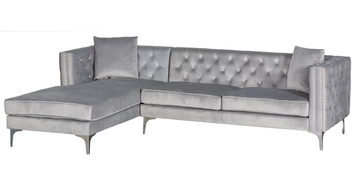 Melissa Sectional Gray Velvet Left