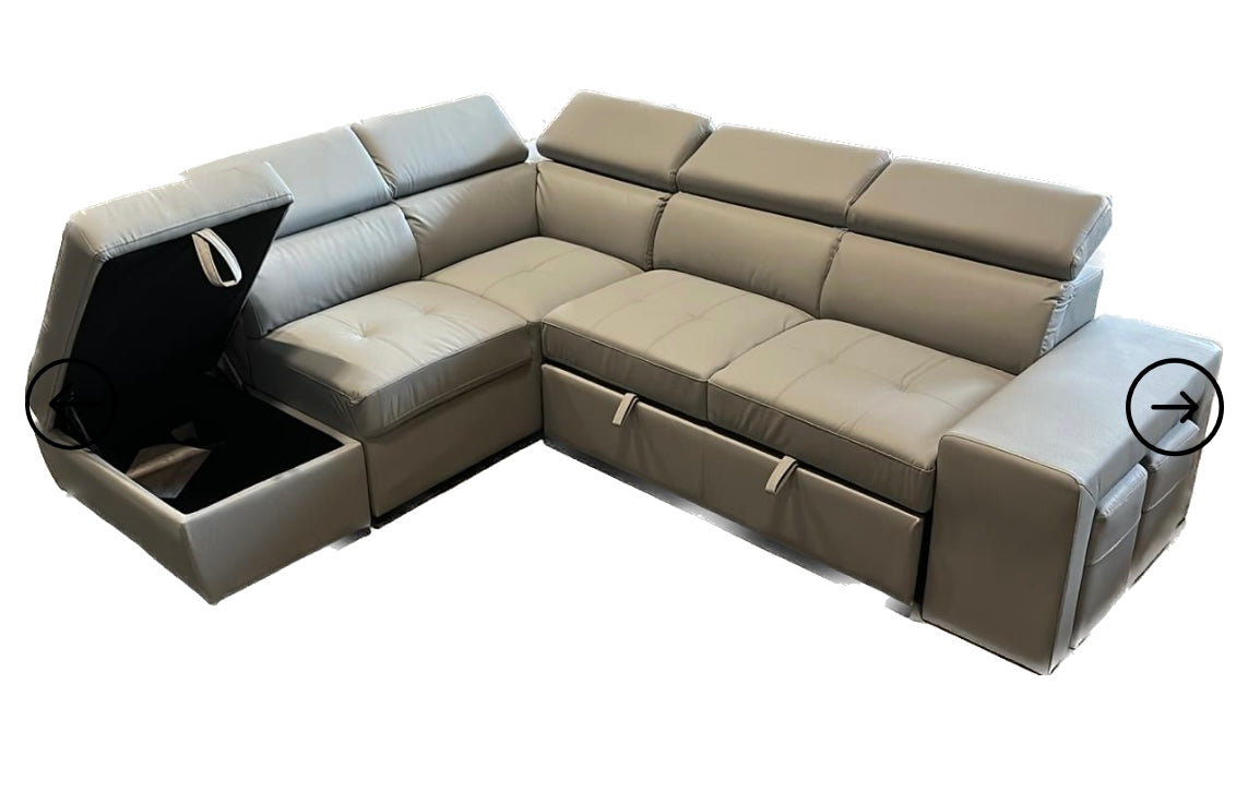 Positano Sectional Sleeper Grey Echo Leather LEFT