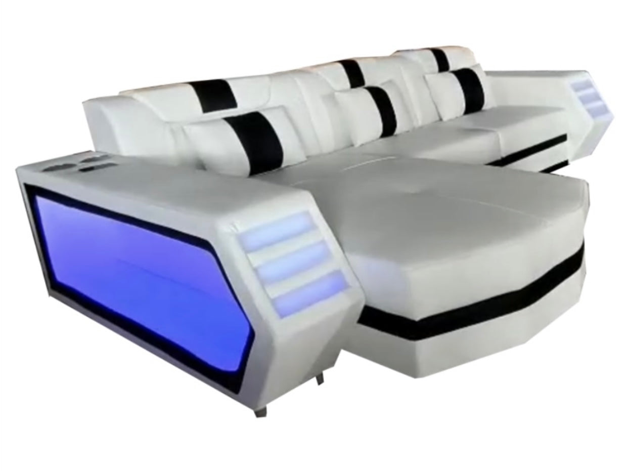 Boa Sectional LED White LEFT ( Genuine/Real Leather )