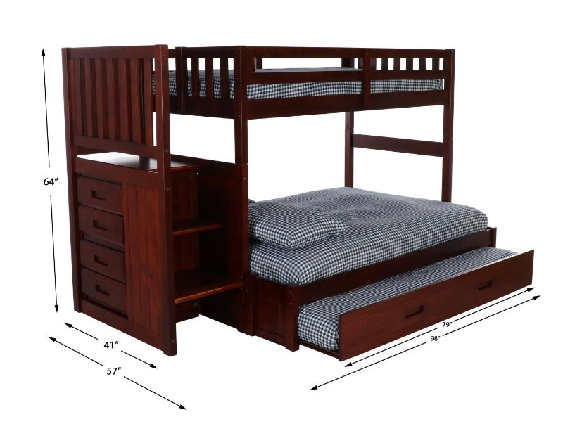Twin/Full Staircase Bunk Bed with Trundle Merlot 2814-T/F-TRUND