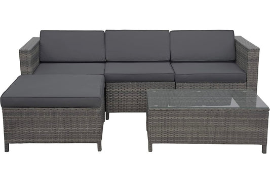 5 PCS Gray/Gray Patio Sectional Sofa With Coffee Table