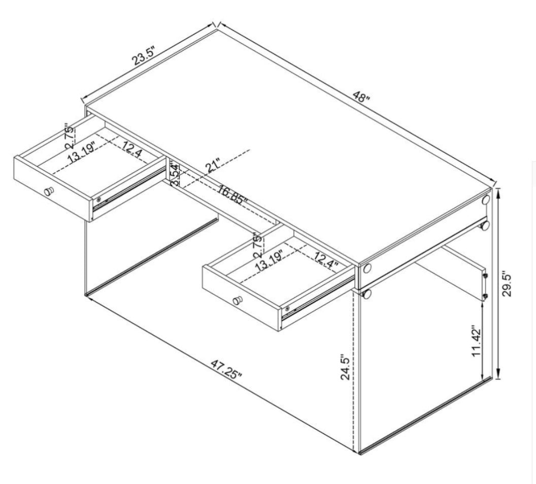 Dobrev 2-drawer Writing Desk Glossy White and Clear 800829