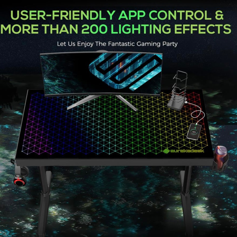 Avoca Tempered Glass Top Gaming Desk Black 802439