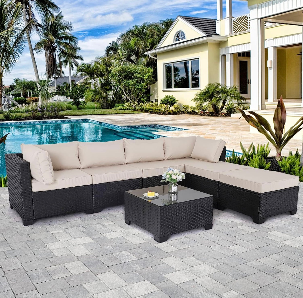 7 PCS Khaki Sectional Sofa With Coffee Table
