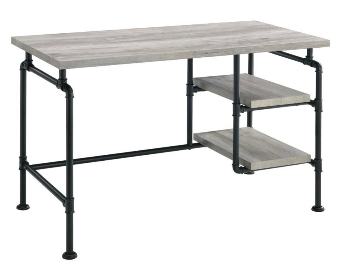 Delray 2-tier Open Shelving Writing Desk Grey Driftwood and Black 803701