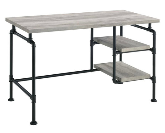 Delray 2-tier Open Shelving Writing Desk Grey Driftwood and Black 803701