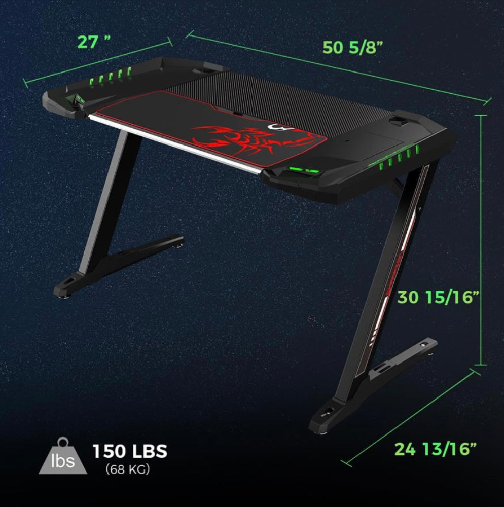 Ardsley Z-framed Gaming Desk with LED Lighting  Black 802437