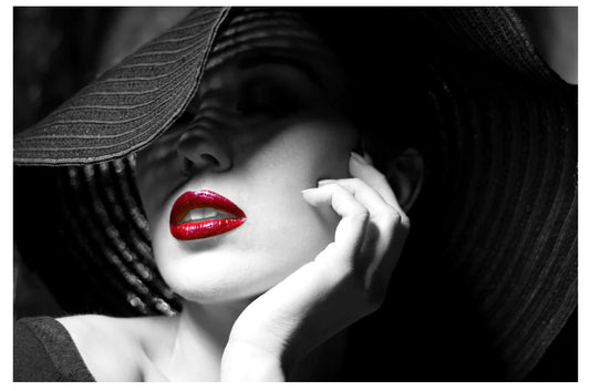 Striped Hat W/Red Lips Glass Wall Art SHR0044