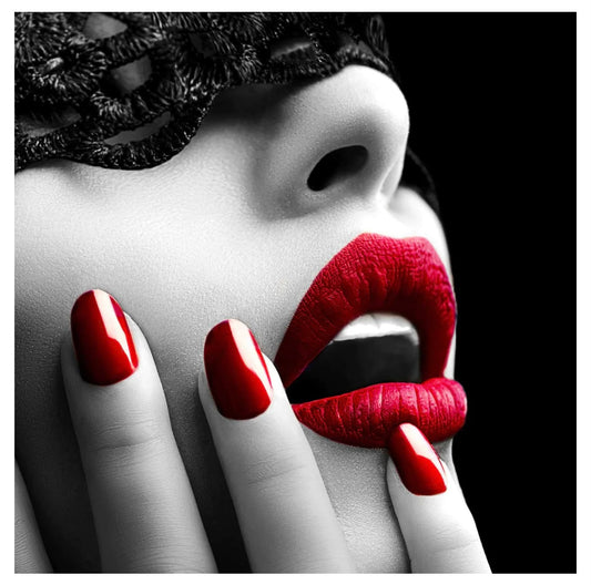 Lace Mask Red Lips Glass Wall Art SHR0049ST