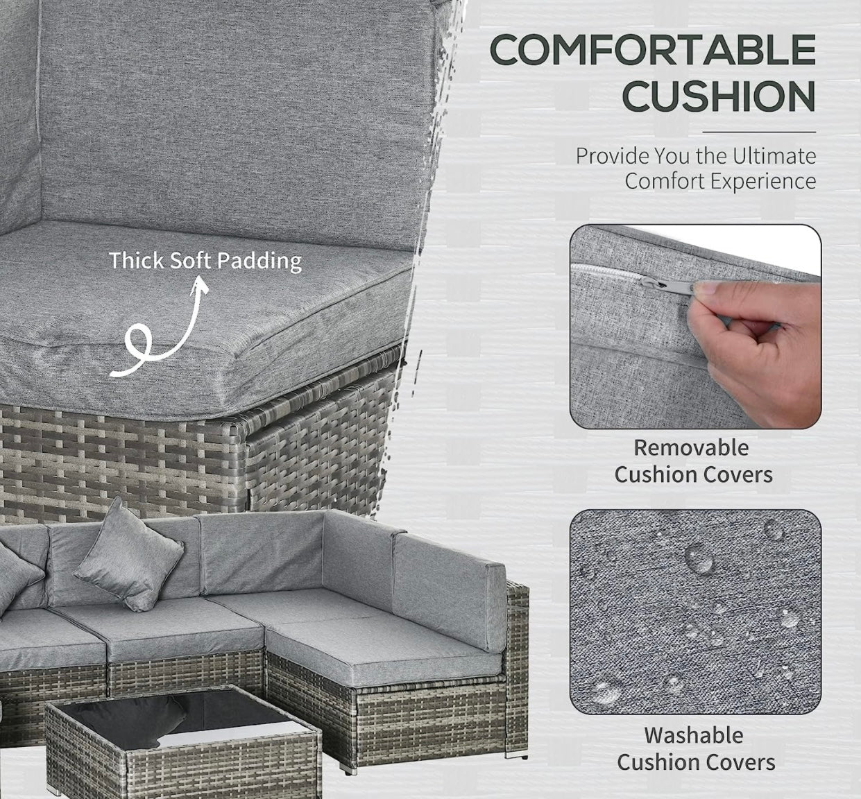 7 PCS Gray Patio Sectional Sofa With Coffee Table