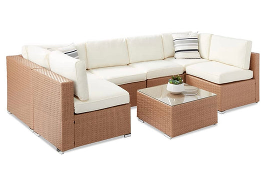 7 PCS Natural/Ivory Patio Sectional Sofa With Coffee Table