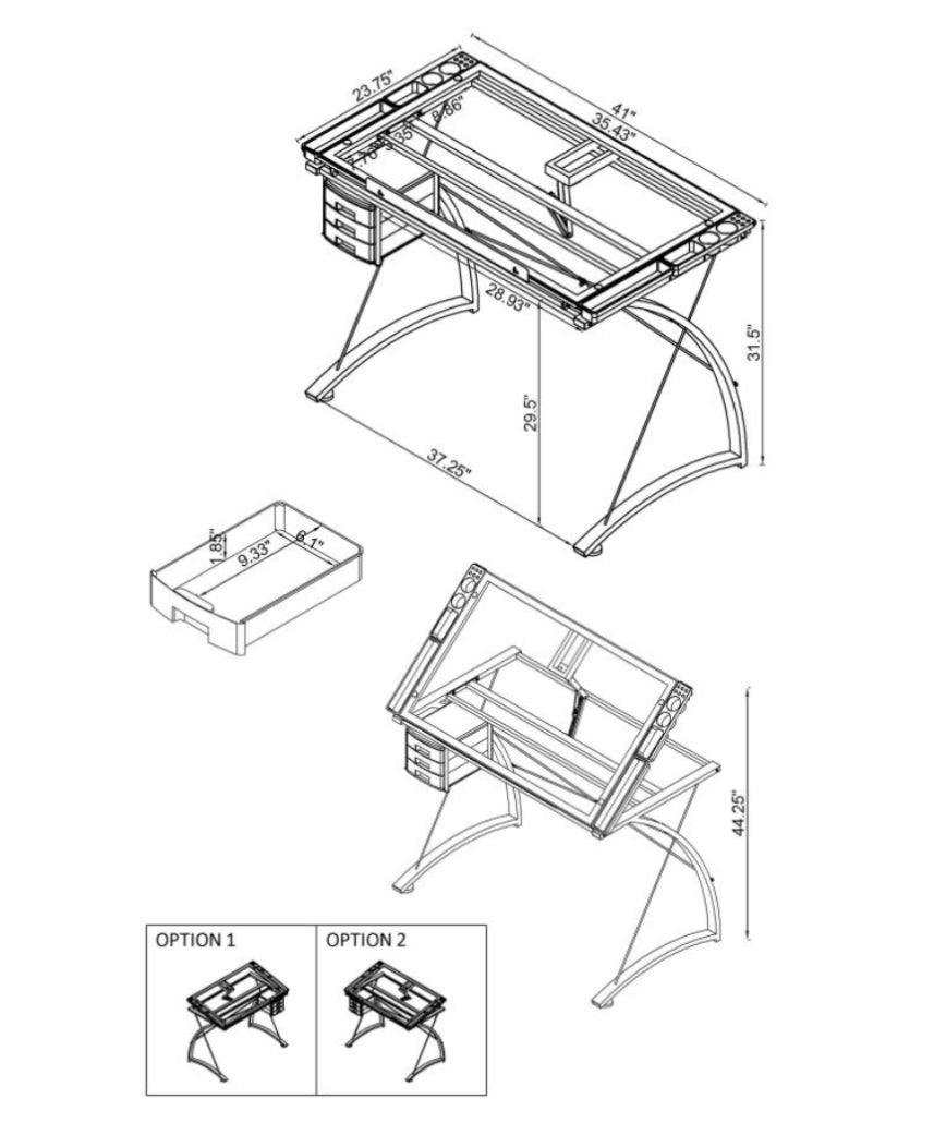 Melo 3-Drawer Drafting Desk Champagne 800986