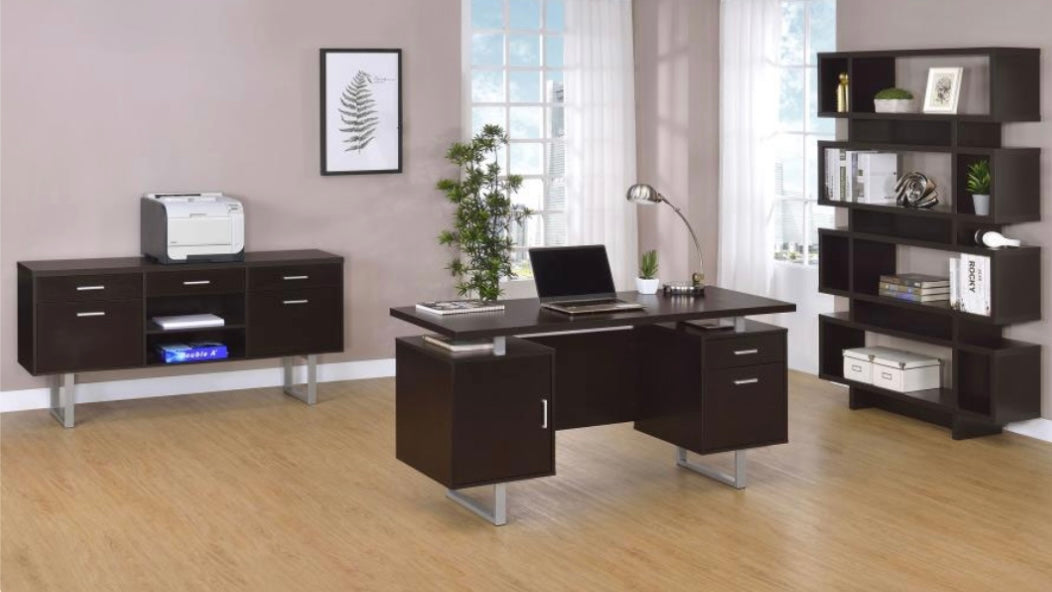 Lawtey Rectangular Storage Office Desk Cappuccino 801521