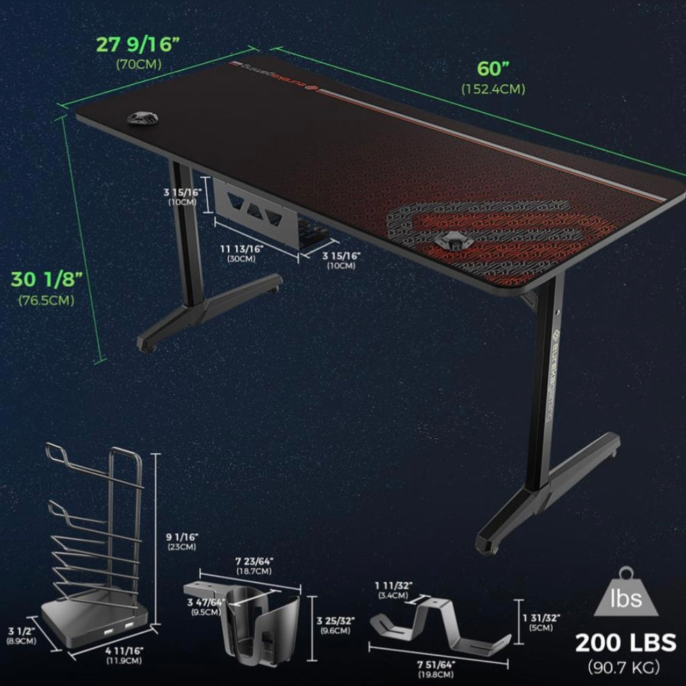 Tarnov Rectangular Metal Gaming Desk with USB Ports Black 802436